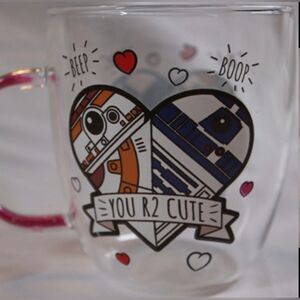 Disney Star Wars R2D2 Droid Glass Cup Mug W/Glitter Handle 14 oz
